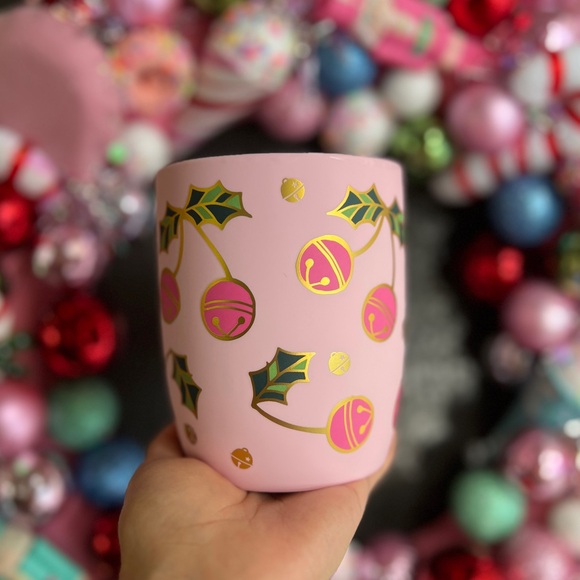 ✨NEW🔔Peppermint and Pine Soft Touch Light Pink Cherry Christmas Bells🎄 - Picture 4 of 5